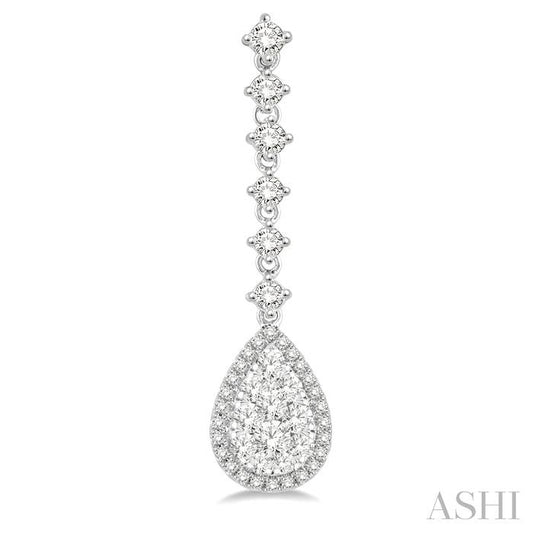 ASHI Pear Shape Halo Lovebright Diamond Long Earrings 912D1PPFGERWG