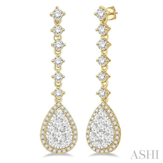 ASHI Pear Shape Halo Lovebright Diamond Long Earrings 912D1PPFVERYW