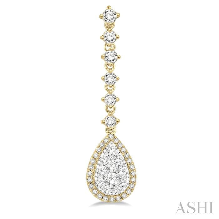 ASHI Pear Shape Halo Lovebright Diamond Long Earrings 912D1PPFVERYW
