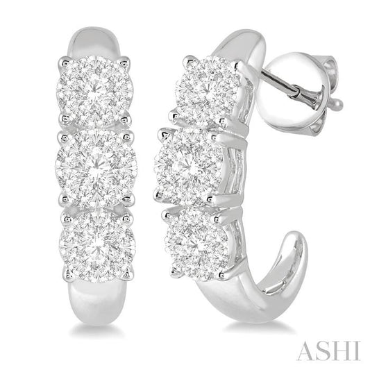 ASHI Round Shape Past Present & Future Lovebright Essential Diamond Half Hoop Earrings 912E3PPFGERWG