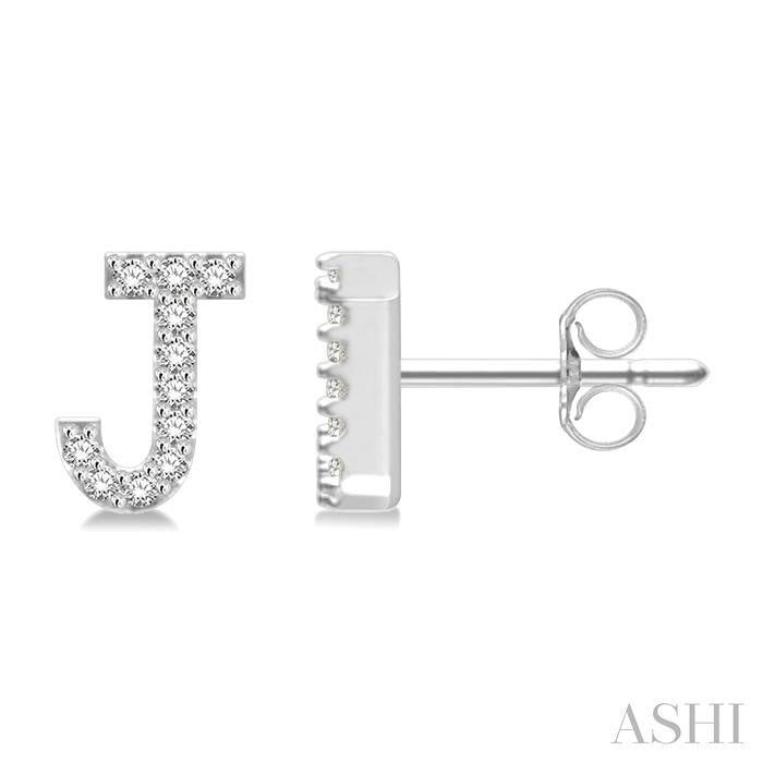 ASHI Block 'J' Initial Diamond Earrings 912F8PPTSERWG-J
