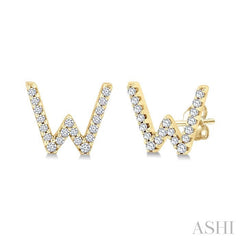 ASHI Block 'W' Initial Diamond Earrings 912F8PPTSERYG-W