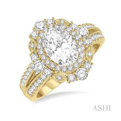 ASHI Oval Shape Semi-Mount Halo Diamond Engagement Ring 208H2PPFVYW-SM