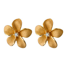 Denny Wong Designs Yellow Gold Plumeria Post Earrings FEP-08SD4