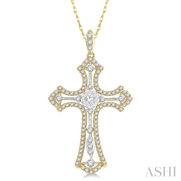 ASHI Cross Lovebright Diamond Fashion Pendant 916C2PPFGPDYW