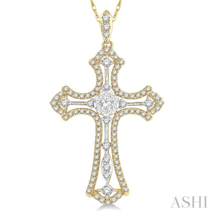 ASHI Cross Lovebright Diamond Fashion Pendant 916C2PPFGPDYW