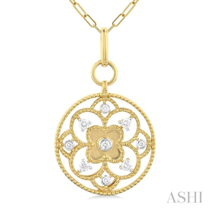 ASHI Clover Circle Paperclip Medallion Diamond Fashion Pendant 916F6PPFGPDYG