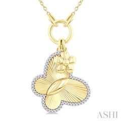 ASHI Butterfly Charm Fluted Diamond Fashion Pendant 916G7PPTGPDYW-BTF