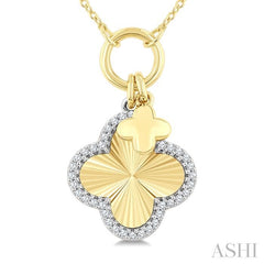 ASHI Clover Charm Fluted Diamond Fashion Pendant 916G8PPTGPDYW-CLV