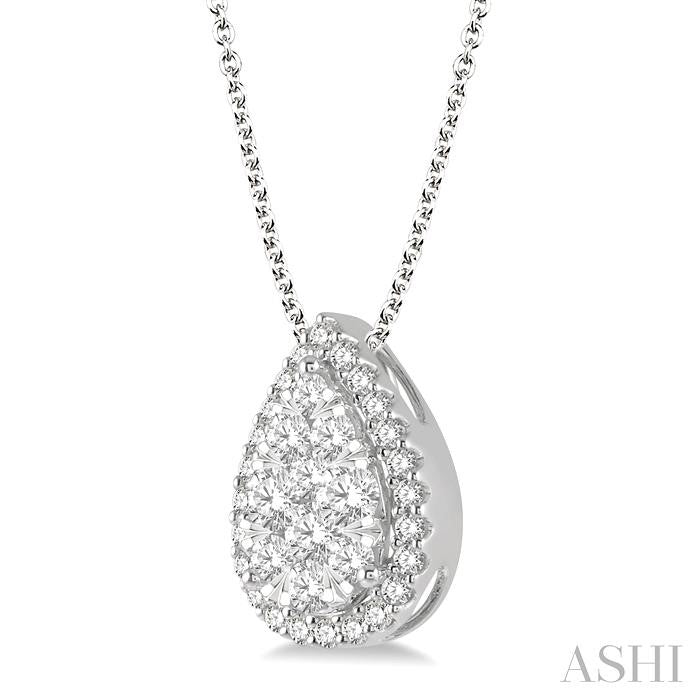 ASHI Pear Shape Halo Lovebright Essential Diamond Pendant 917B2PPFGPDWG