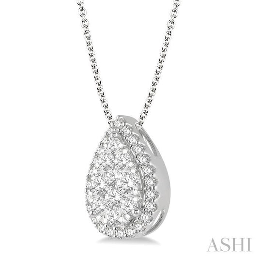 ASHI Pear Shape Halo Lovebright Essential Diamond Pendant 917B2PPFGPDWG