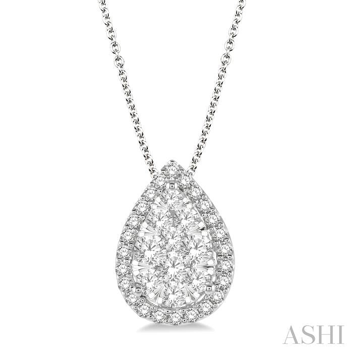 ASHI Pear Shape Halo Lovebright Essential Diamond Pendant 917B2PPFGPDWG