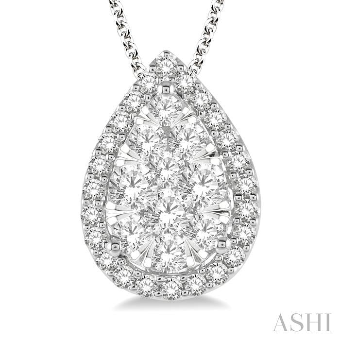 ASHI Pear Shape Halo Lovebright Essential Diamond Pendant 917B2PPFGPDWG