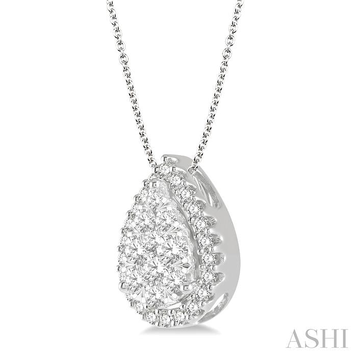 ASHI Pear Shape Halo Lovebright Essential Diamond Pendant 917B3PPFGPDWG