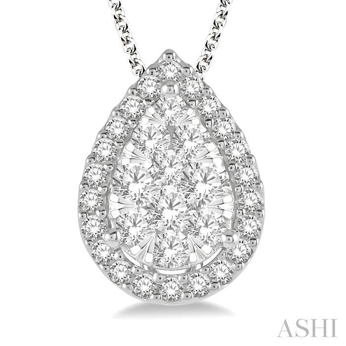 ASHI Pear Shape Halo Lovebright Essential Diamond Pendant 917B3PPFGPDWG
