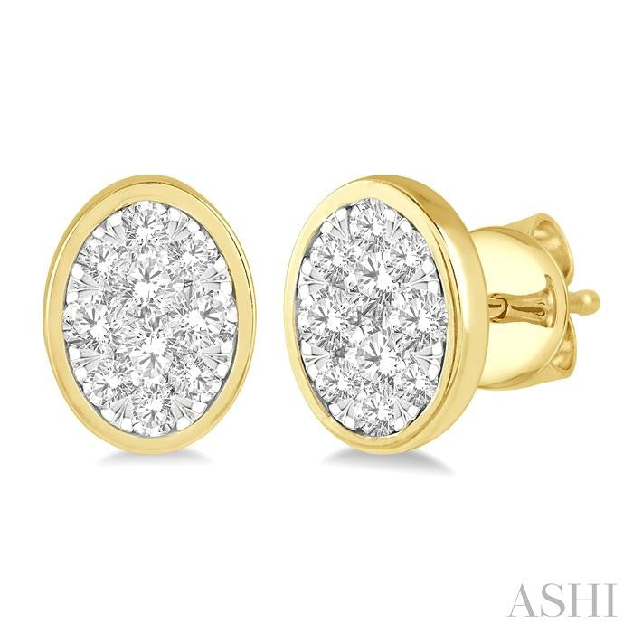 ASHI Oval Shape Bezel Set Lovebright Essential Diamond Stud Earrings 918B3PPFGERYW