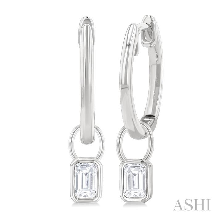 ASHI Emerald Shape Bezel Set Diamond Huggie Fashion Earrings 918F5PPFGERWG-OC