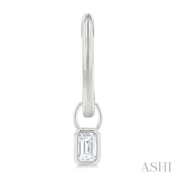 ASHI Emerald Shape Bezel Set Diamond Huggie Fashion Earrings 918F5PPFGERWG-OC