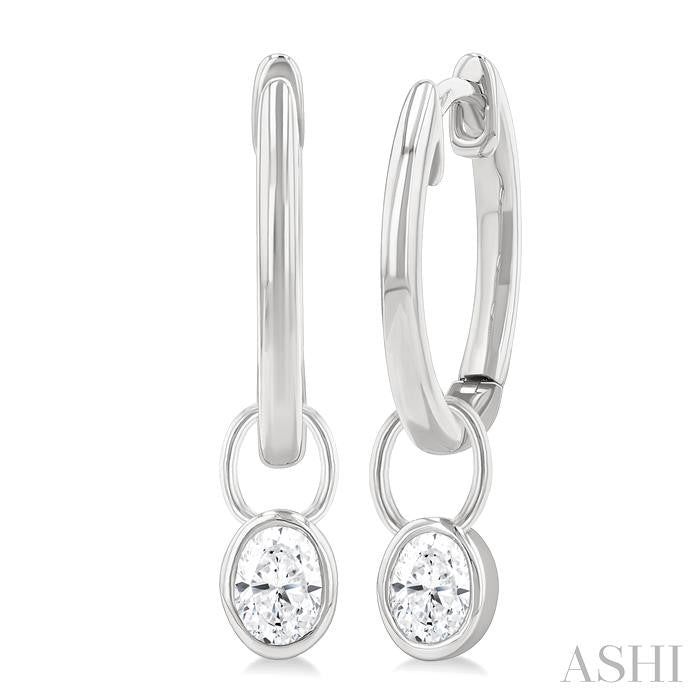 ASHI Oval Shape Bezel Set Diamond Huggie Fashion Earrings 918F5PPFGERWG-OV