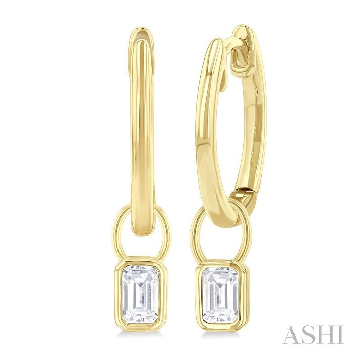 ASHI Emerald Shape Bezel Set Diamond Huggie Fashion Earrings 918F5PPFGERYG-OC
