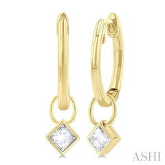ASHI Princess Shape Bezel Set Diamond Huggie Fashion Earrings 918F5PPFGERYG-PRN