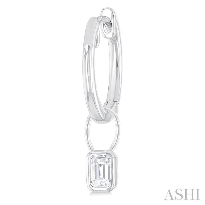 ASHI Emerald Shape Bezel Set Diamond Huggie Fashion Earrings 918F5PPTGERWG-OC