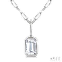 ASHI Emerald Shape Bezel Set Paperclip Diamond Fashion Pendant 918F7PPFGPDWG-OC