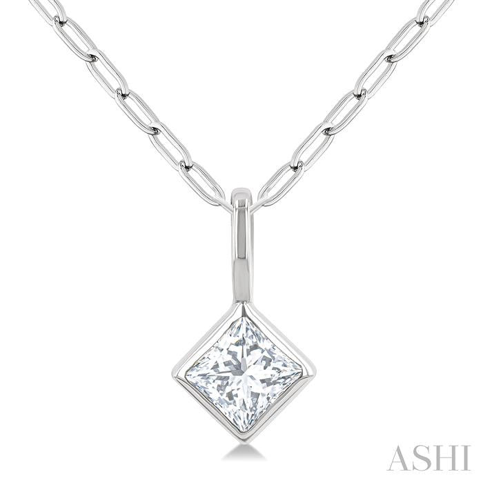 ASHI Princess Shape Bezel Set Paperclip Diamond Fashion Pendant 918F7PPFGPDWG-PRN