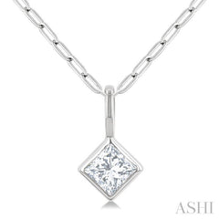 ASHI Princess Shape Bezel Set Paperclip Diamond Fashion Pendant 918F7PPFGPDWG-PRN