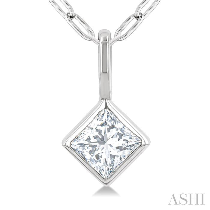 ASHI Princess Shape Bezel Set Paperclip Diamond Fashion Pendant 918F7PPFGPDWG-PRN