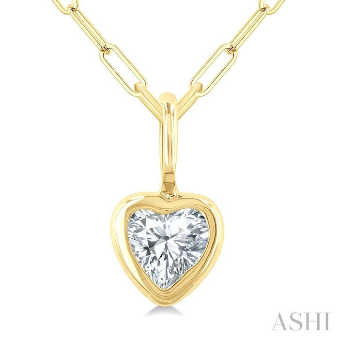 ASHI Heart Shape Bezel Set Paperclip Diamond Fashion Pendant 918F7PPFGPDYG-HT