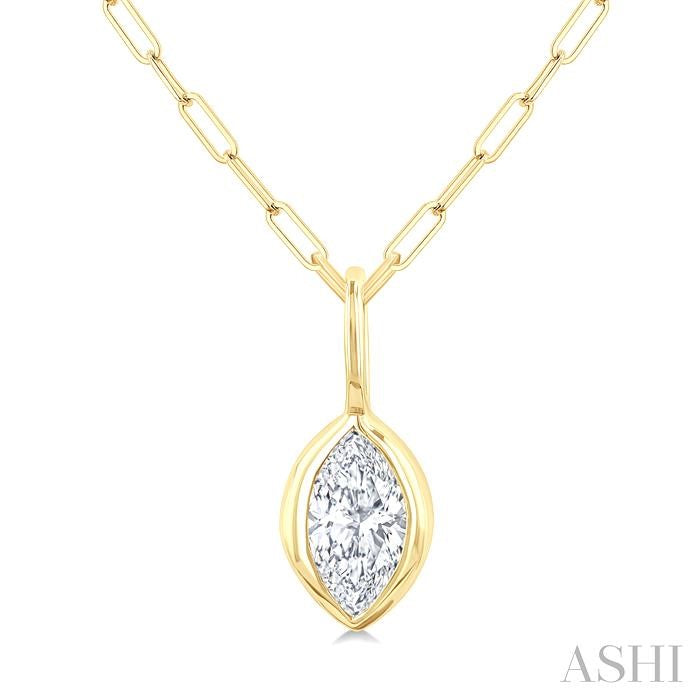 ASHI Marquise Shape Bezel Set Paperclip Diamond Fashion Pendant 918F7PPFGPDYG-MQ