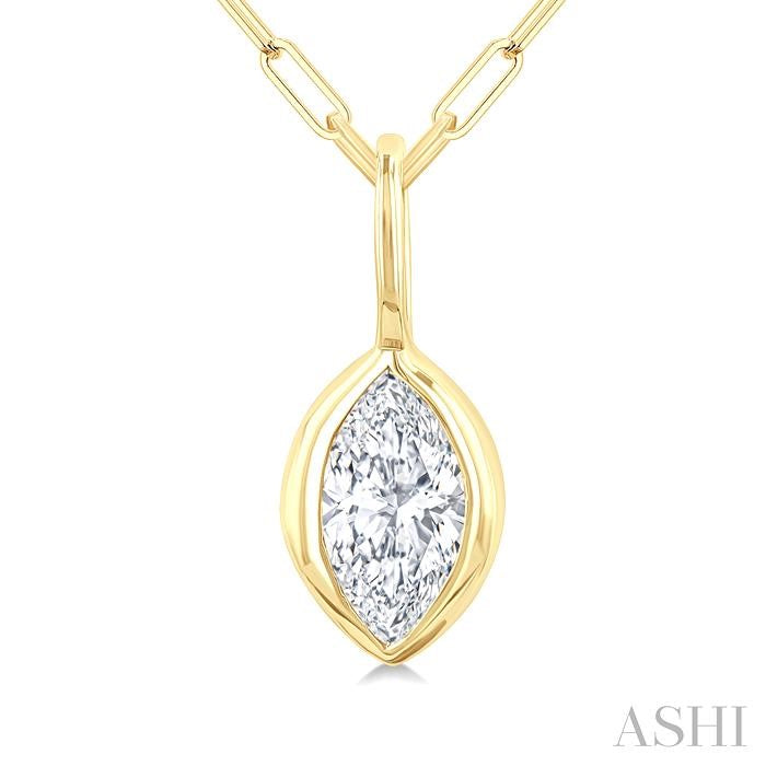 ASHI Marquise Shape Bezel Set Paperclip Diamond Fashion Pendant 918F7PPFGPDYG-MQ