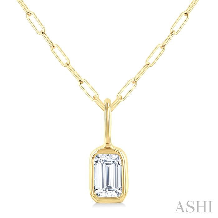 ASHI Emerald Shape Bezel Set Paperclip Diamond Fashion Pendant 918F7PPFGPDYG-OC