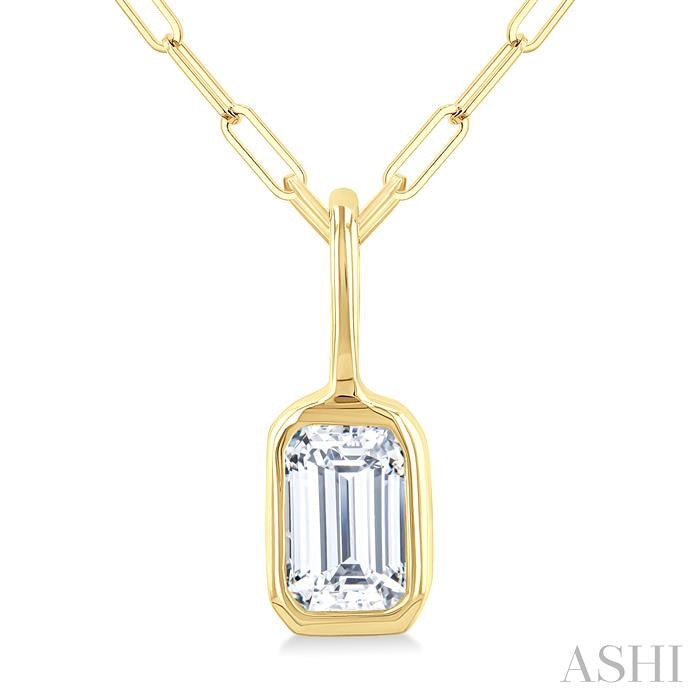 ASHI Emerald Shape Bezel Set Paperclip Diamond Fashion Pendant 918F7PPFGPDYG-OC