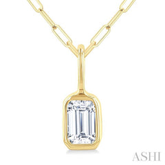 ASHI Emerald Shape Bezel Set Paperclip Diamond Fashion Pendant 918F7PPFGPDYG-OC