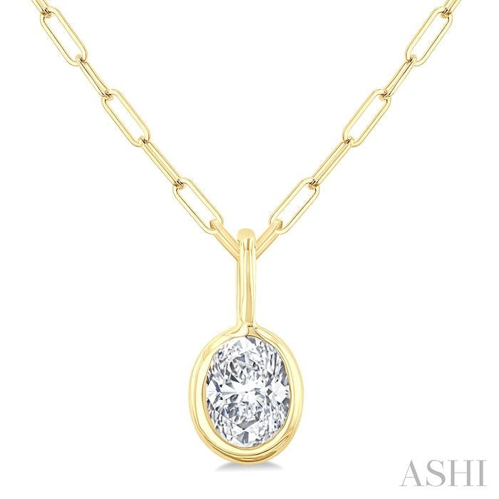 ASHI Oval Shape Bezel Set Paperclip Diamond Fashion Pendant 918F7PPFGPDYG-OV