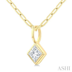 ASHI Princess Shape Bezel Set Paperclip Diamond Fashion Pendant 918F7PPFGPDYG-PRN