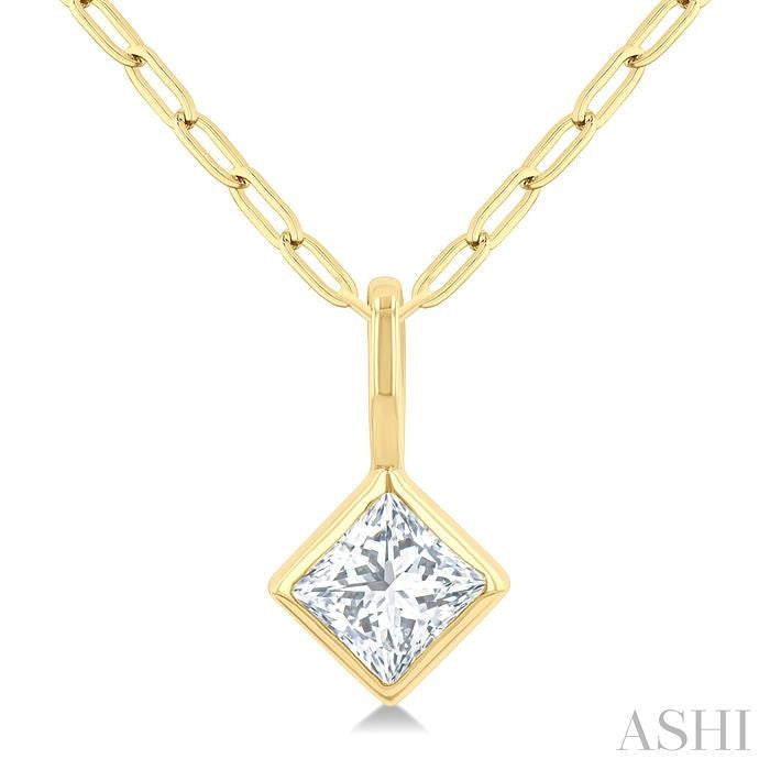 ASHI Princess Shape Bezel Set Paperclip Diamond Fashion Pendant 918F7PPFGPDYG-PRN