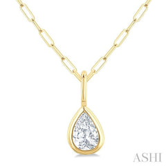 ASHI Pear Shape Bezel Set Paperclip Diamond Fashion Pendant 918F7PPFGPDYG-PR