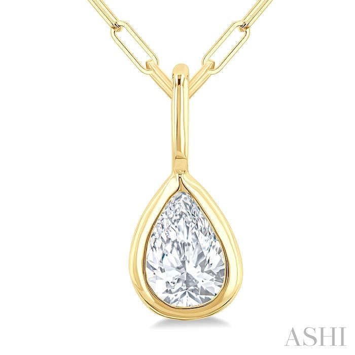 ASHI Pear Shape Bezel Set Paperclip Diamond Fashion Pendant 918F7PPFGPDYG-PR