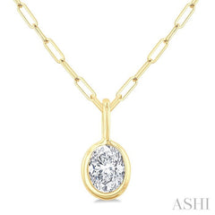 ASHI Oval Shape Bezel Set Paperclip Diamond Fashion Pendant 918F7PPTGPDYG-OV