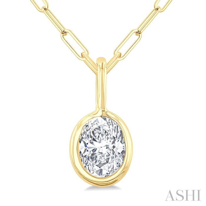 ASHI Oval Shape Bezel Set Paperclip Diamond Fashion Pendant 918F7PPTGPDYG-OV