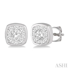 ASHI Cushion Shape Lovebright Essential Diamond Stud Earrings 919B2PPFHERWG