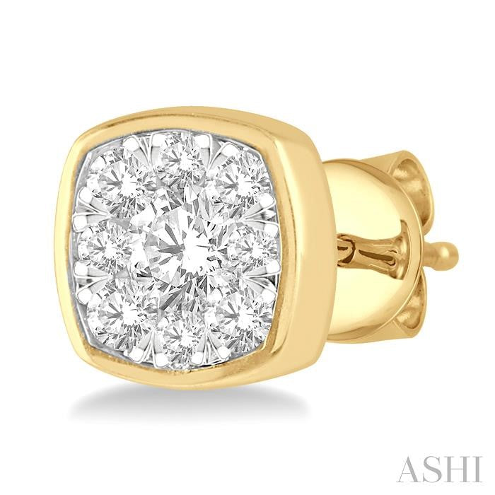 ASHI Cushion Shape Bezel Set Lovebright Essential Diamond Stud Earrings 919B3PPFGERYW