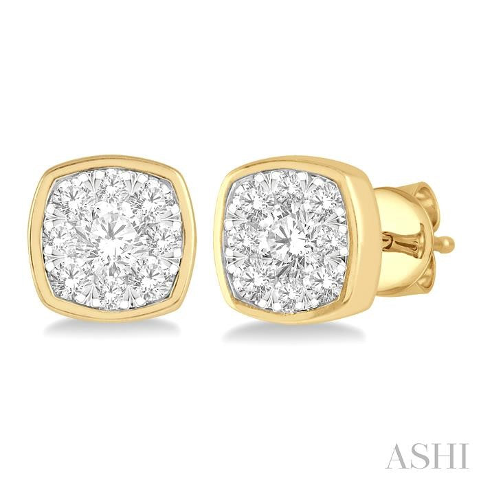 ASHI Cushion Shape Bezel Set Lovebright Essential Diamond Stud Earrings 919B3PPFGERYW