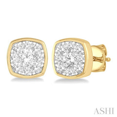 ASHI Cushion Shape Bezel Set Lovebright Essential Diamond Stud Earrings 919B3PPFGERYW