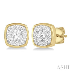 ASHI Cushion Shape Bezel Set Lovebright Essential Diamond Stud Earrings 919B5PPFGERYW