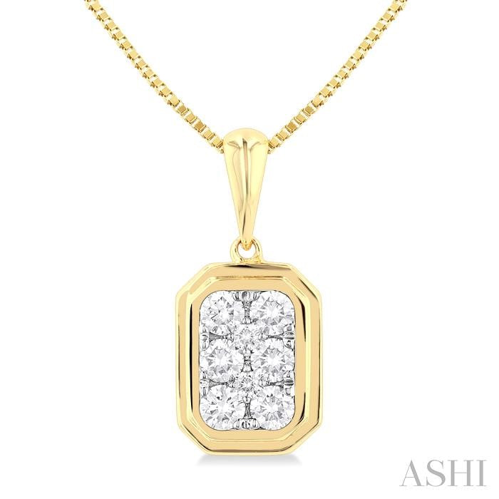 ASHI Emerald Shape Bezel Set Lovebright Diamond Fashion Pendant 919C5PPFGPDYW-OC