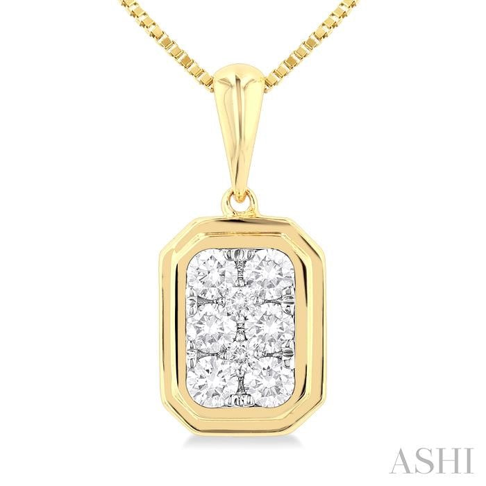ASHI Emerald Shape Bezel Set Lovebright Diamond Fashion Pendant 919C5PPFGPDYW-OC